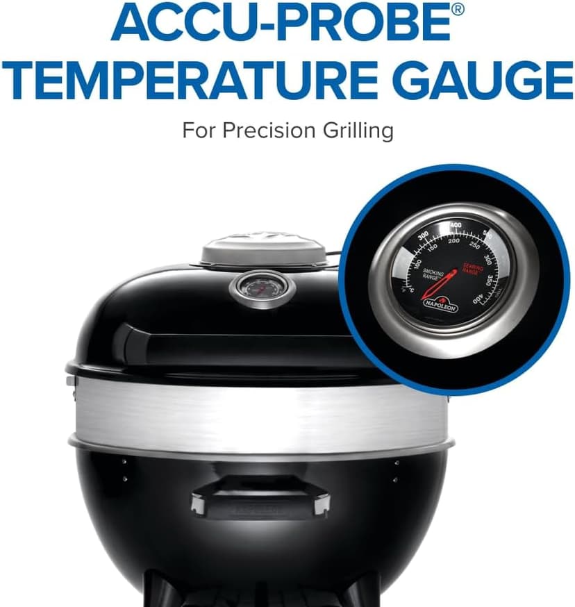 Napoleon - PRO22 Charcoal Kettle Grill, Black, Porcelain Enameled Lid and Bowl, Chrome Plated Cooking Grid