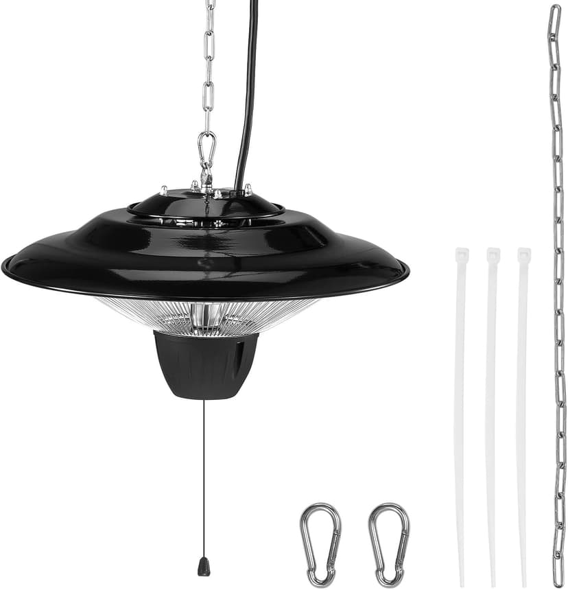 VEVOR Hanging Patio Heater, 1500W Outdoor/Indoor Electric Space Infrared Heater, IP34 Protection Ceiling Heater with 23.6 inch Pull Cord & 20 inch Adjustable Chain, for Porch,Patio,Dining Room,Studio