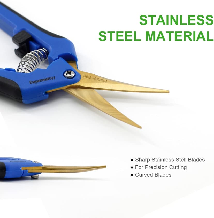 12PCS Pruning Shears with Curved Blades, Garden Trimming Scissors, Gardening Hand Pruning Snips Titanium Coated Precision Bonsai Pruning Shears, Convenient Flower Cutters (Blue)