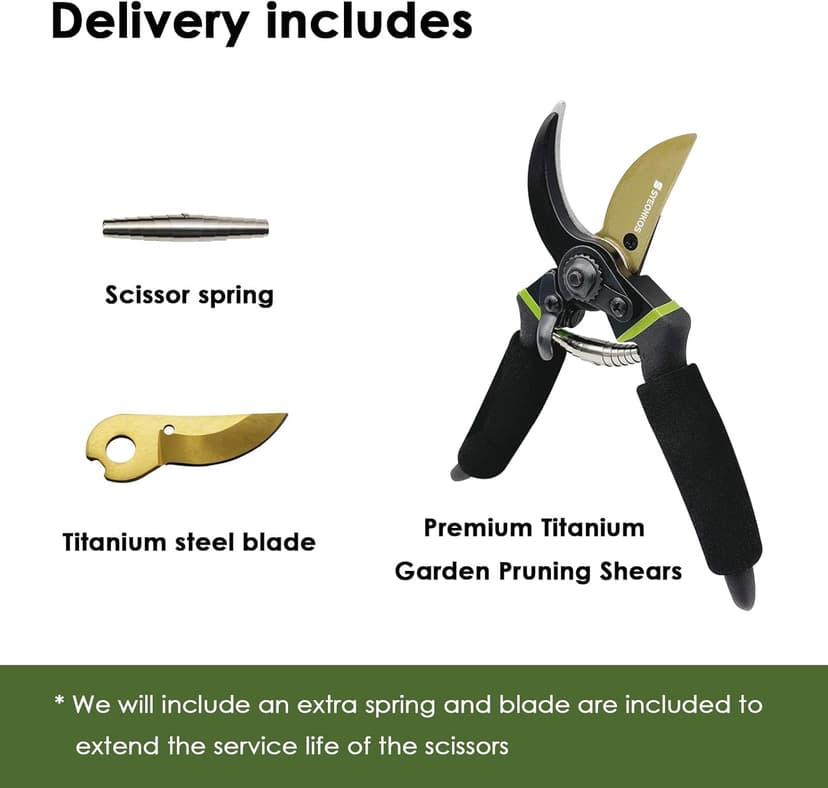 Secateurs, Premium Titanium Garden Pruning Shears, Gardening Scissors, Bypass, Ergonomic Shape, Garden Secateurs, Professional Hand Pruners, Hedge Shears