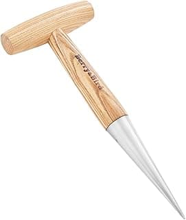 Hand Dibber, Stainless Steel Sow Dibbler with Wood Handle, Garden Hole Punch Dibbler Tool for Planting Seeds & Bulbs, Hand Held Bulb Planter for Planting Flowers Tulips, Daffodils, Dahlias