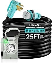 50 Amp Generator Cord 25FT and Power Inlet Box, 125V/250V Extension Power Cord, NEMA 14-50P/SS2-50R Twist Lock Connector, NEMA SS2-50P Pre-Drilled Inlet Box for Generator to House, ETL Listed