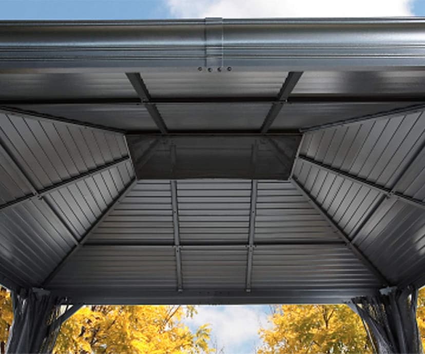 Sojag 10' x 12' Mykonos Double Roof Hardtop Gazebo Outdoor Weather-Resistant Aluminum Frame Sun Shelter Dark Grey