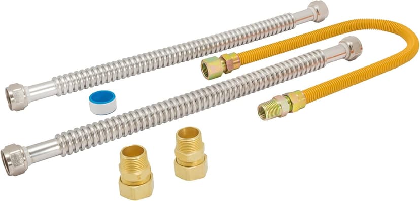 Eastman Gas Water Heater Installation Kit, 18 Inch Corrugated Stainless Steel Water Heater Hoses, 24 Inch Yellow Gas Supply Connector, 48280