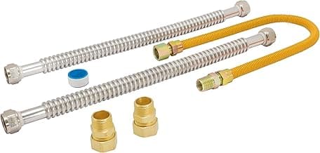 Eastman Gas Water Heater Installation Kit, 18 Inch Corrugated Stainless Steel Water Heater Hoses, 24 Inch Yellow Gas Supply Connector, 48280