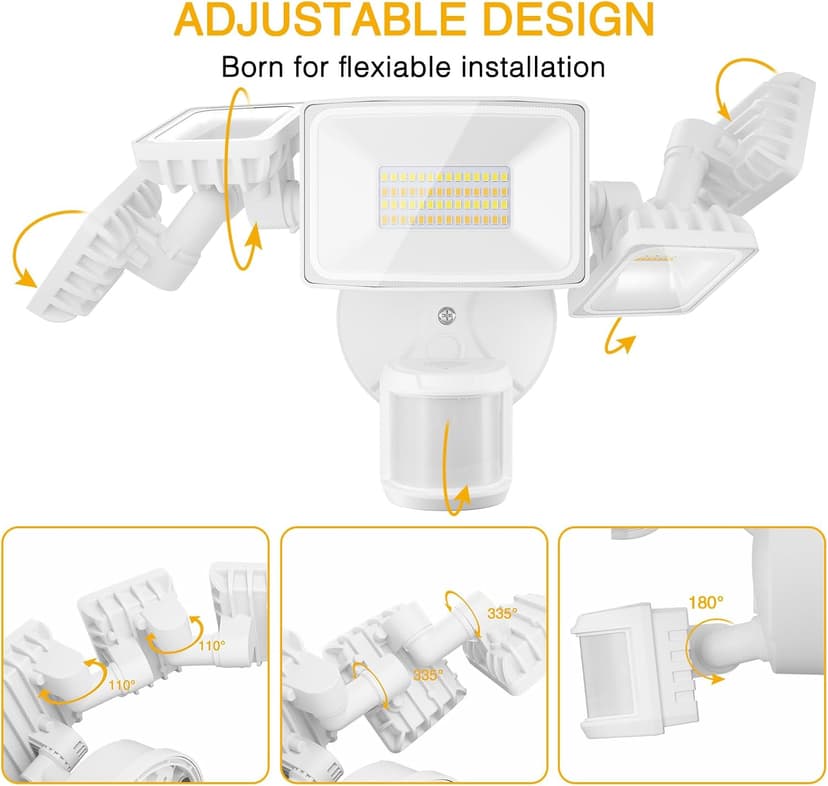Onforu 5 Heads 65W Smart LED Security Lights Motion Sensor Outdoor, 340° Illumination WiFi Alexa Flood Light 5500LM APP Control, 2500K-6500K Exterior Motion Detector, IP65 Wall Light for Yard, White