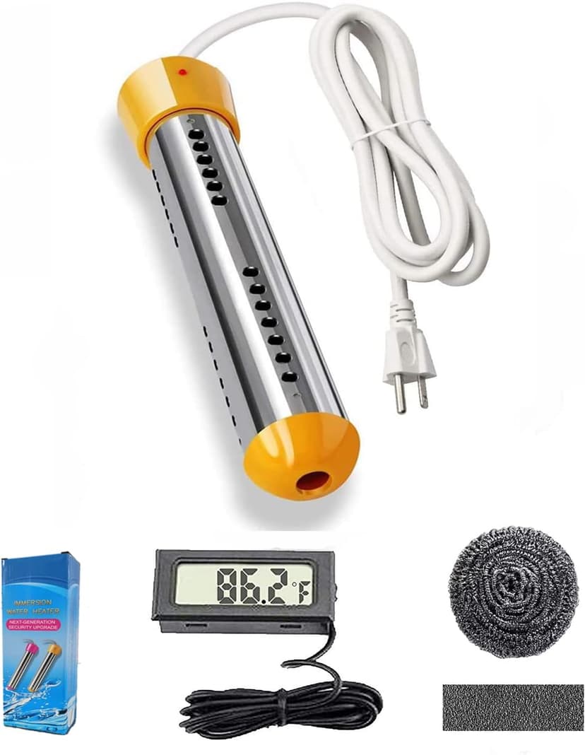 HASTER Portable Pool Immersion water Heater for Inflatable Pool Bathtub,Bucket Heater with 304 SS Guard,Electric Submersible Water Heater with LCD Thermometer,Heat 5 Gallon Water in Minutes In&Out