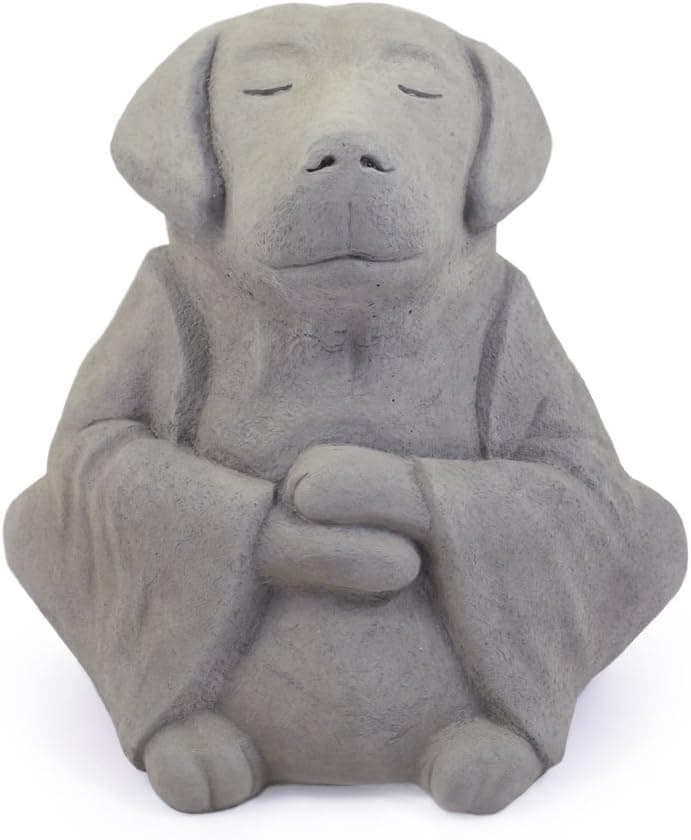 Modern Artisans Meditating Dog - Cast Stone Garden Sculpture : Large Size, Grey Stone Finish