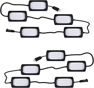 Owleye 50FT Led String Work Light 85W 8000LM Waterproof Construction String Lights Linkable Temporary Work Lighting Outdoor Indoor Worklight (5 Light Heads)-2 Pack