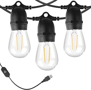 BRIMAX 24.6Ft USB Powered String Lights,10 LED Bulbs Waterproof & Shatterproof Outdoor Camping String Lights Dimmable Brightness with Swith for Tents,Patio,Backyard,Garden and Holidays,Warm White