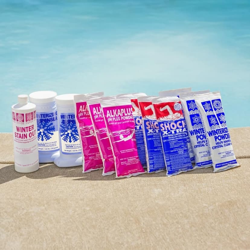 Rx Clear Pool Closing Kit for Above Ground & Inground Pools | Includes: pH Powder, Shock, Winter Stain Out, & Winterizing Dispensers | Up to 45,000 Gallons