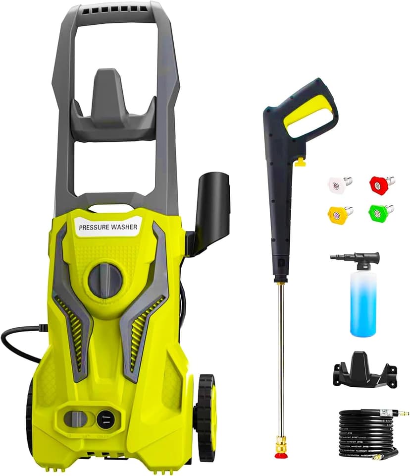 Power Washers Electric Powered 5000PSI-max 3.2GPM High Pressure Washer Car Cleaning Machine with Adjustable Spray Nozzle and Foam Cannon for Home Driveway Patio Deck, Light Yellow