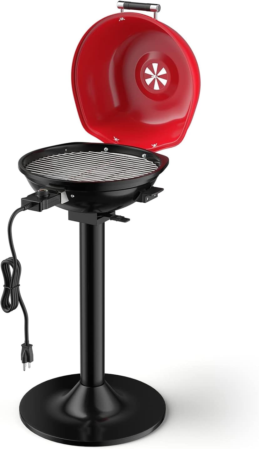 Giantex Electric Grill Indoor Outdoor, 1600W Portable Barbecue Grill with Removable Non-Stick Grilling Rack, Adjustable Temperature, Oil Drip Tray, for Picnic Camping Backyard Cooking (Red)