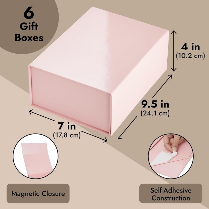 Stockroom Plus 6 Pack Magnetic Gift Boxes with Lids, 9.5 x 7 x 4 Inches for Birthday, Wedding, Groomsman and Bridesmaid Proposal Box (Pink)