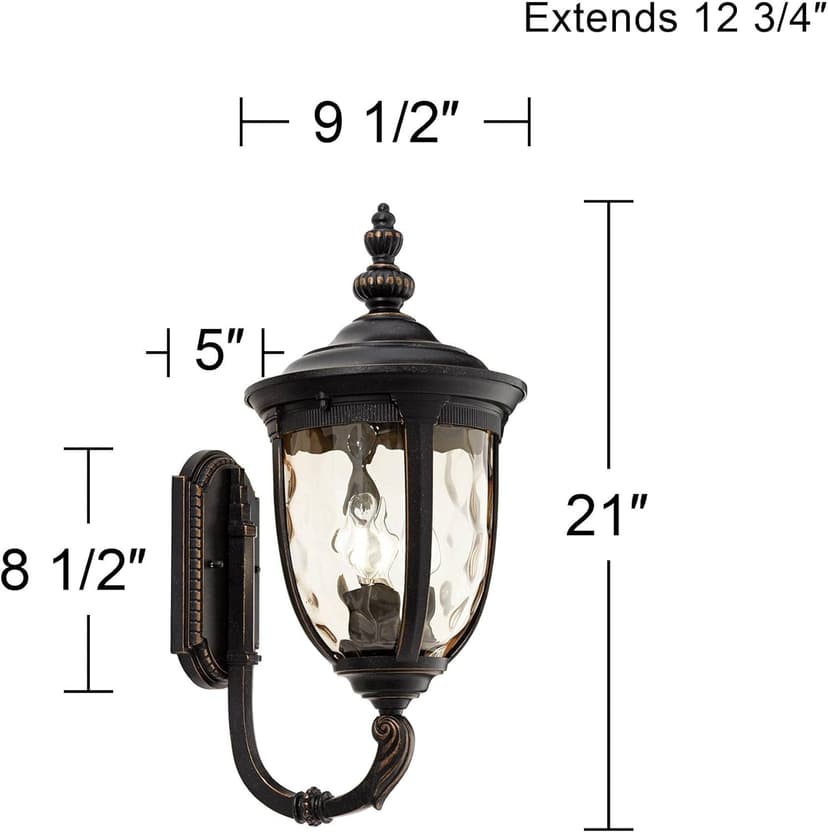 John Timberland Bellagio European Outdoor Wall Light Fixture Sconce Bronze Aluminum 21" Hammered Glass Decor for Exterior House Porch Patio Outside Deck Garage Yard Front Door Garden Home