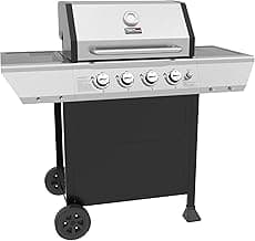 Royal Gourmet 4-Burner Propane Gas Grill with Warming Rack, Outdoor BBQ Grill with 34,000 BTUs Output for Patio Garden Barbecue Grilling, Black & Silver