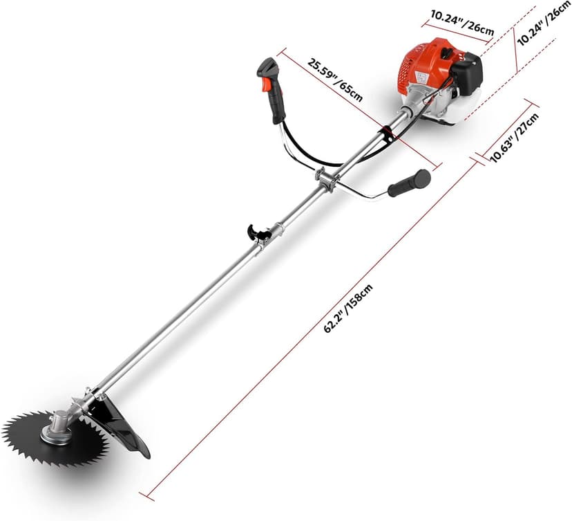 Weed Wacker Brush Cutter, 58CC Gas Powered String Trimmer 4-in-1 Gas Weed Eater with 4 Detachable Heads Straight Shaft 2-Cycle for Brush(Orange)