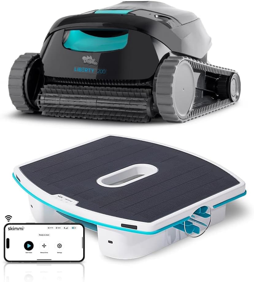 Dolphin Liberty 200 and Skimmi Cordless Robotic Pool Cleaning up to 33 FT - Wall Climbing Scrubber
