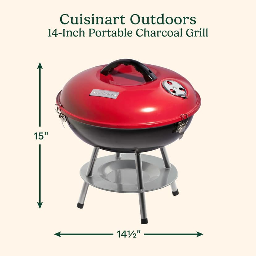 Cuisinart 14" Inch BBQ, 14" x 14" x 15", Portable Charcoal Grill, (Red), CCG-190RB