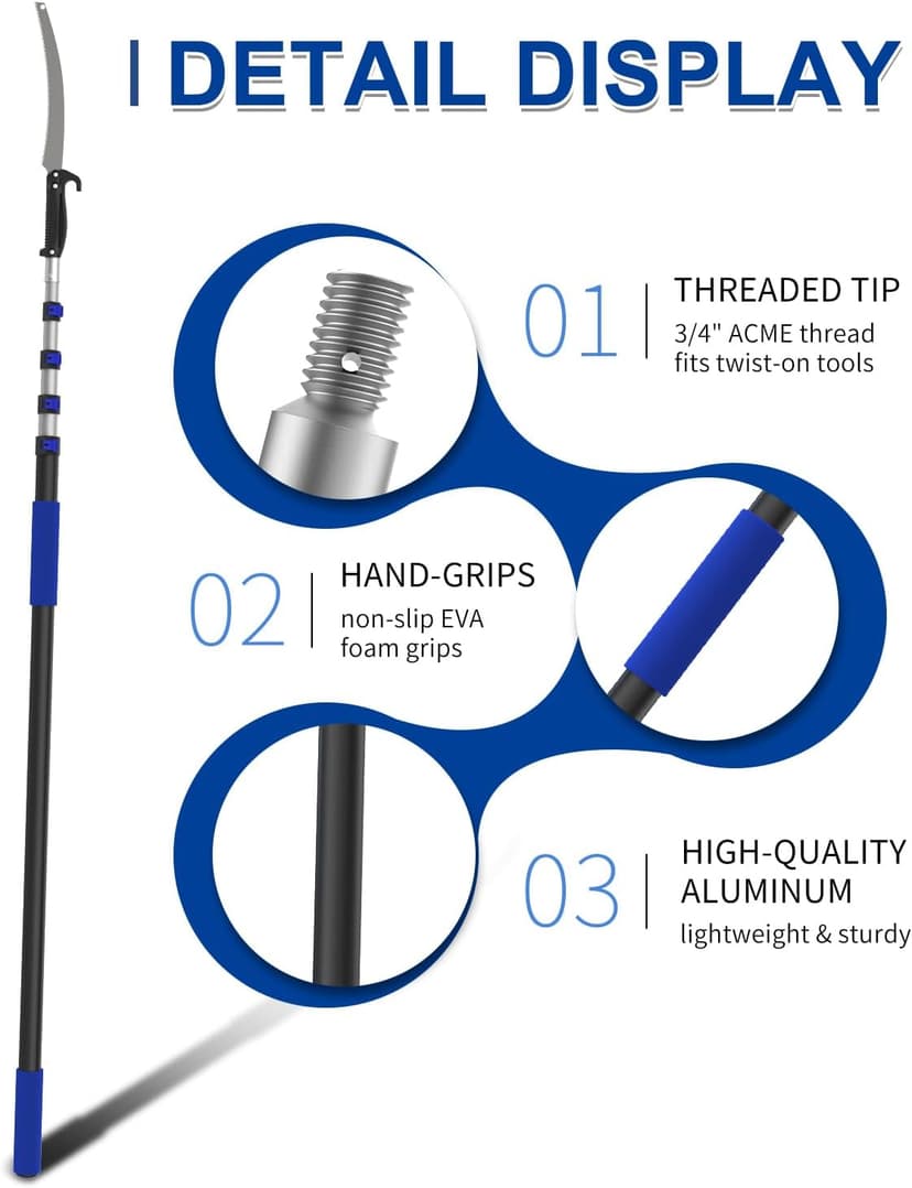 26FT Reach Pole Saws for Tree Trimming, Manual Pruning Pole Saw with 5-20FT Telescoping Extension Pole, Tree Pruner Tree Trimmer with 19" 3X Detachable Saw for Yard Garden Trees Palms Shrubs