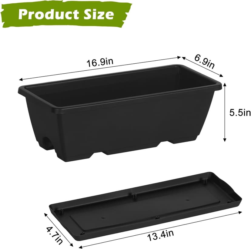 YBING Railing Planter Box 4 Pack Window Boxes Planter with Adjustable Brackets Deck Railing Hanging Flower Boxes 16.9 Inches Balcony Planters Black Fence Hanging planters for Outdoor