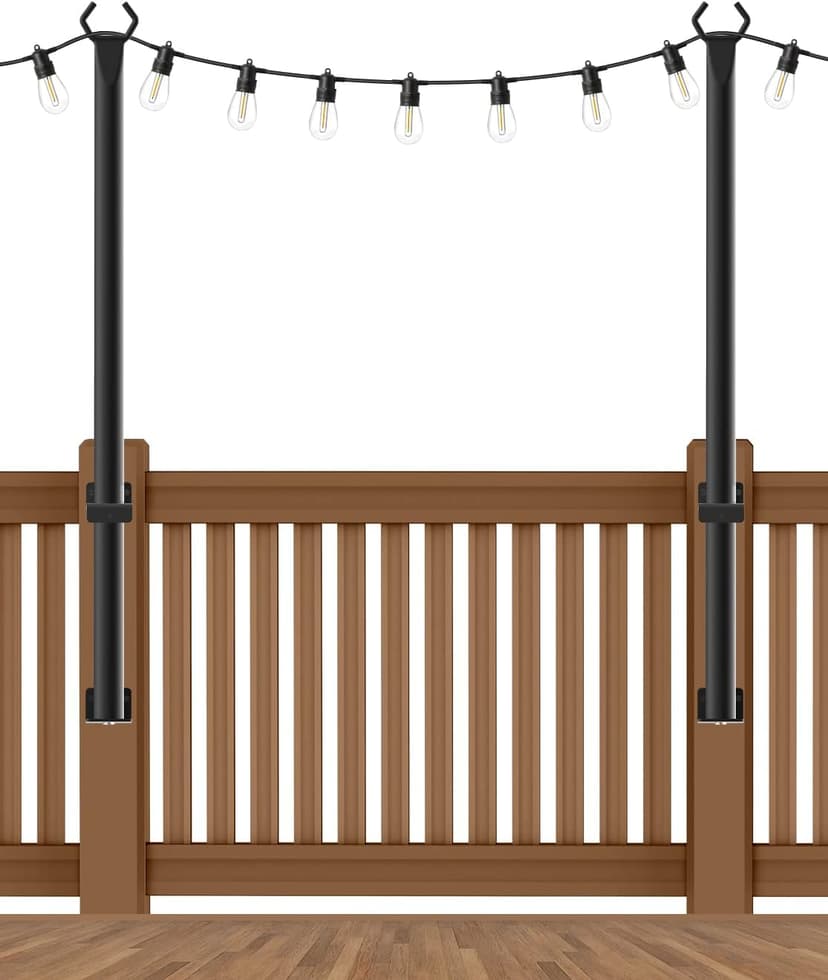 2 Pack 5 Ft Hangingfor String Light Poles with Fixing Clips and Suspended Base,Freestanding Outdoor Light Poles for Deck Bistro