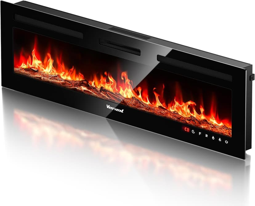 Electric Fireplace 60Inch,Realistic Flame Electric Fireplace Heater,Log Set,Crystal Flames 750-1500W with Timer Inserts,Wall Mounted,TV Stand Touch Screen & Remote for Living Room Easy Install