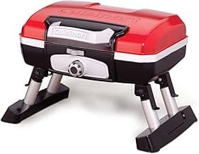 Cuisinart Petite Gourmet Portable Gas Grill, Compact & Lightweight Tabletop Small Grill for BBQs, Camping, Tailgates & Small Spaces, 5,500 BTU Burner Folding with Carry Handles, Red