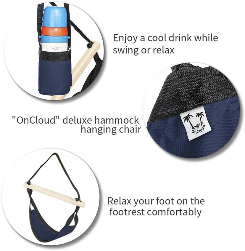 ONCLOUD Upgraded Unique Hammock Hanging Sky Chair, Air Deluxe Swing Seat with Rope (Navy Blue)