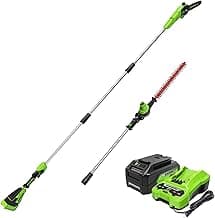 Greenworks 24V Brushless 10" Cordless Polesaw + Pole Hedge Trimmer Combo (Great For Pruning and Trimming Branches / Shrubs), 4.0Ah Battery and Charger Included