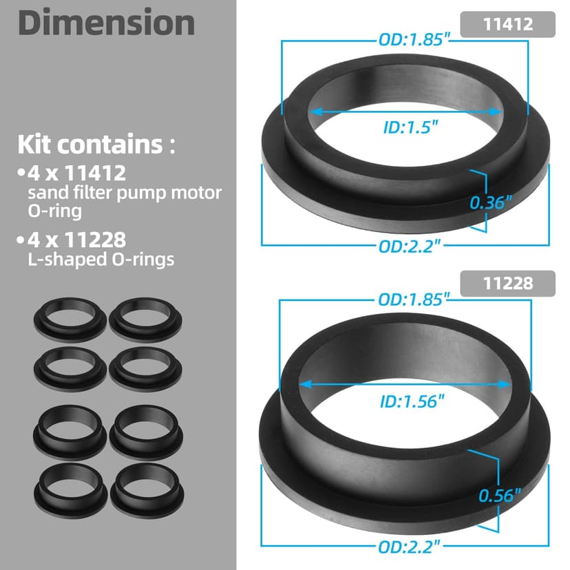 Pool Sand Filter Pump Seal, L-Shape O-Ring Gasket Fits for Intex Sand Filter Pumps Motor Repair Set & Hose Seals Replacement Part (4 Pcs 11228 + 4 Pcs 11412)