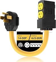 [240V to 120V] 50 Amp to 20 Amp 110 Adapter With Circuit Breaker RV Generator Cord Distribution NEMA 14-50 to 4X 5-15R/5-20R T-Blade Multiple Use ETL Listed 1.5 FT Household Outlet