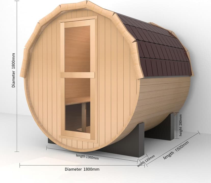 Outdoor Sauna 4 Person, Canadian Hemlock Barrel Sauna with 4.5KW ETL Heater, 220V, Waterproof System, Asphalt Shingles, Rubber Base(0-195℉)
