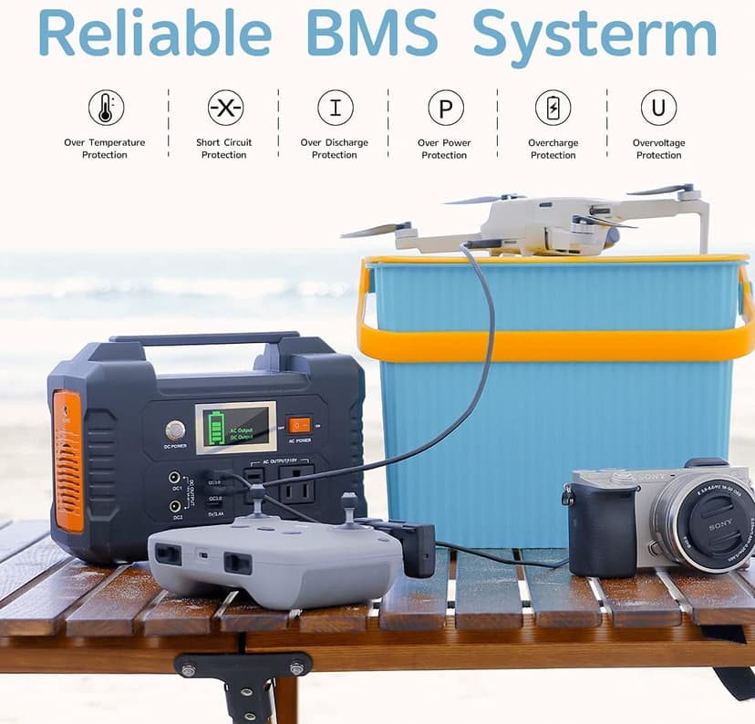 200W Portable Power Station, FlashFish 40800mAh Solar Generator With 110V AC Outlet/2 DC Ports/3 USB Ports, Backup Battery Pack Power Supply for CPAP Outdoor Advanture Load Trip Camping Emergency.