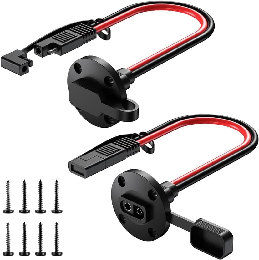 SAE Connector Power Socket Sidewall Port, 12AWG Cable Weatherproof Cable Quick Connect Panel Mount Universal Flush Mount Adapter for Solar Generator Battery Charger (2 Pack)