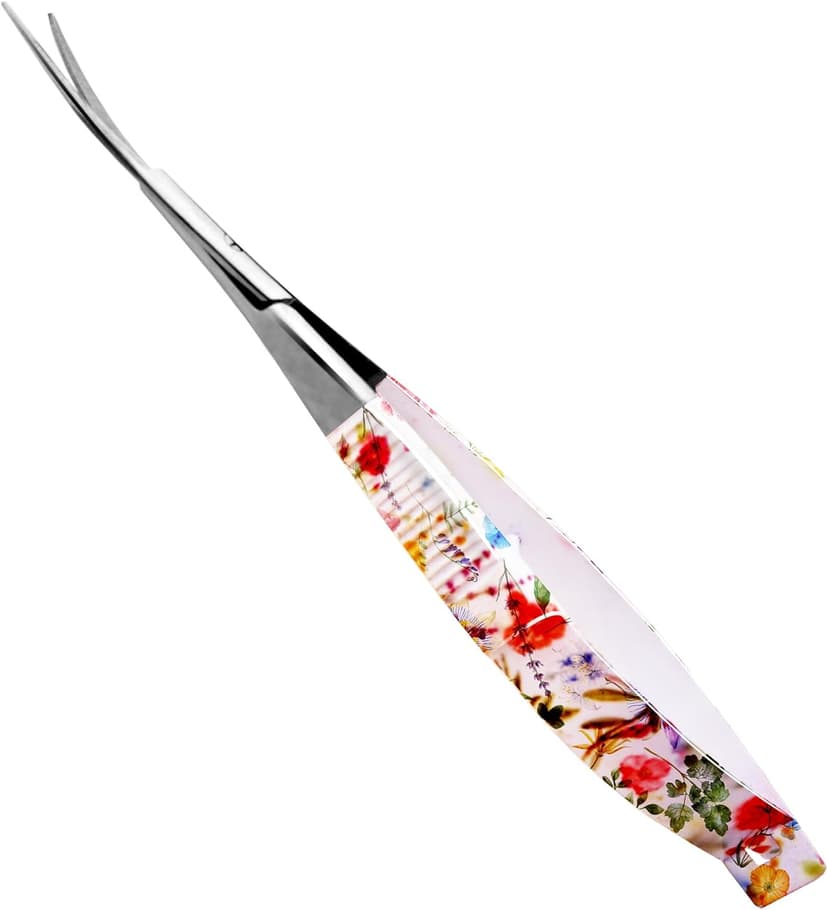 Spring Action Curved Blade 4.5 Inch EZ Snip Squeeze Scissors with Pouch Sleeve for Applique, Embroidery, Fabric, Thread, Knitting, Sewing, Arts & Craft (Curved Floral)