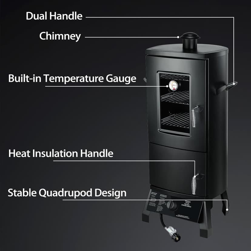 Propane Smoker, Vertical Smoker with Three Removable Shelves,Outdoor Grills & Smokers with Thermometer for BBQ, Backyard,Black…