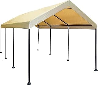 Canopy Mega Domain Carport with Waterproof Polyethylene Top, Durable Steel Frame, Compression Lock, and Easy Assembly, 10 by 20 Feet, Tan