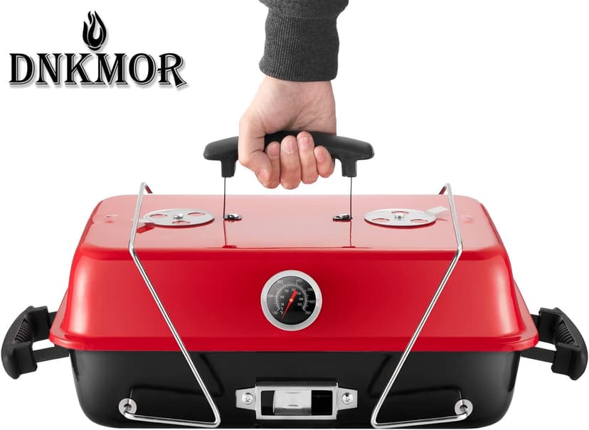 Portable Charcoal Grill, Tabletop Outdoor Barbecue Smoker, Small BBQ Grill for Outdoor Cooking Backyard Camping Picnics Beach by DNKMOR RED