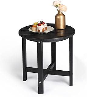 Outvita Adirondack Side Table, 18 Inch Round Outdoor End Table, HDPE Weather Resistant Coffee Table for Patio Balcony Deck Garden, Black…