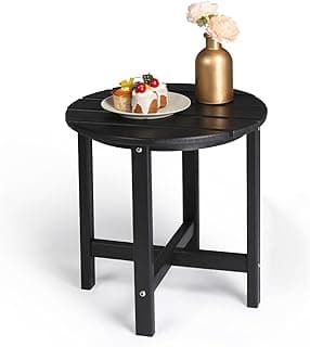 Outvita Adirondack Side Table, 18 Inch Round Outdoor End Table, HDPE Weather Resistant Coffee Table for Patio Balcony Deck Garden, Black…