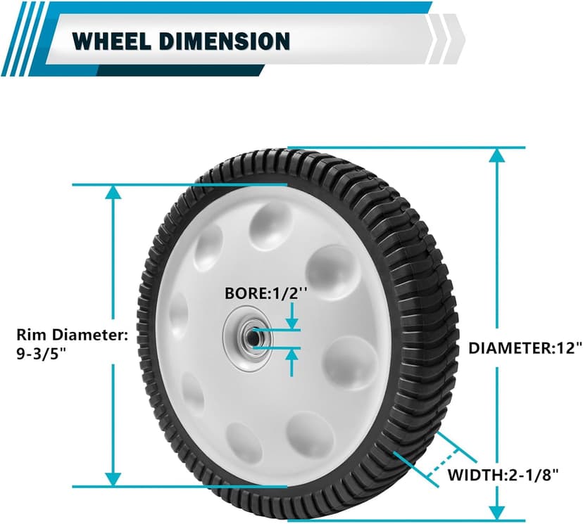 12 Inch 734-04019 Rear Wheel Replacement for MTD 734-04127, Lawn Mower Wheel 12" x 2.125" S-Wave Wheel Tire Compatible with Most Troy Bilt Walk-Behind Push Lawn Mower, 2 Pack
