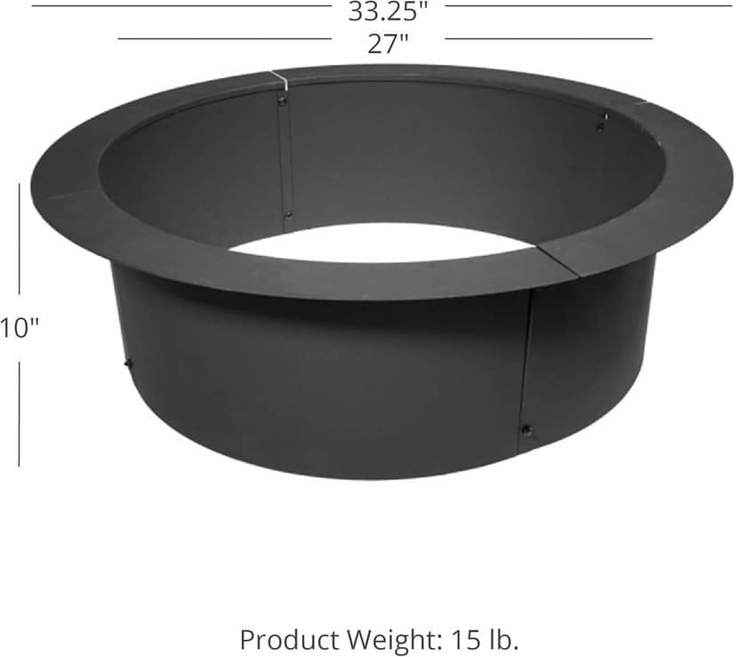 Titan Great Outdoors 33" Diameter Steel Fire Pit Liner Ring Heavy Duty DIY In-Ground Outdoor Build Your Own Bonfire