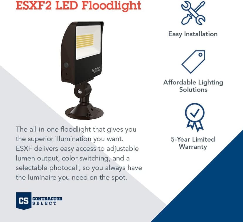 Lithonia Lighting Outdoor LED Floodlight, Adjustable Lumen Output, 3000K/4000K/5000K Switchable Color Temperature, Knuckle or Yoke Mount, Bronze (ESXF2 ALO SWW2 KY DDB M2)