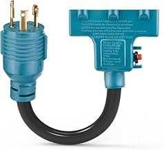 NEMA L5-30P to 5-15/20R RV Generator Adapter with Circuit Breaker, Converts a 30A Locking Outlet to 3X 15A/20A Household Outlets (1.5FT)
