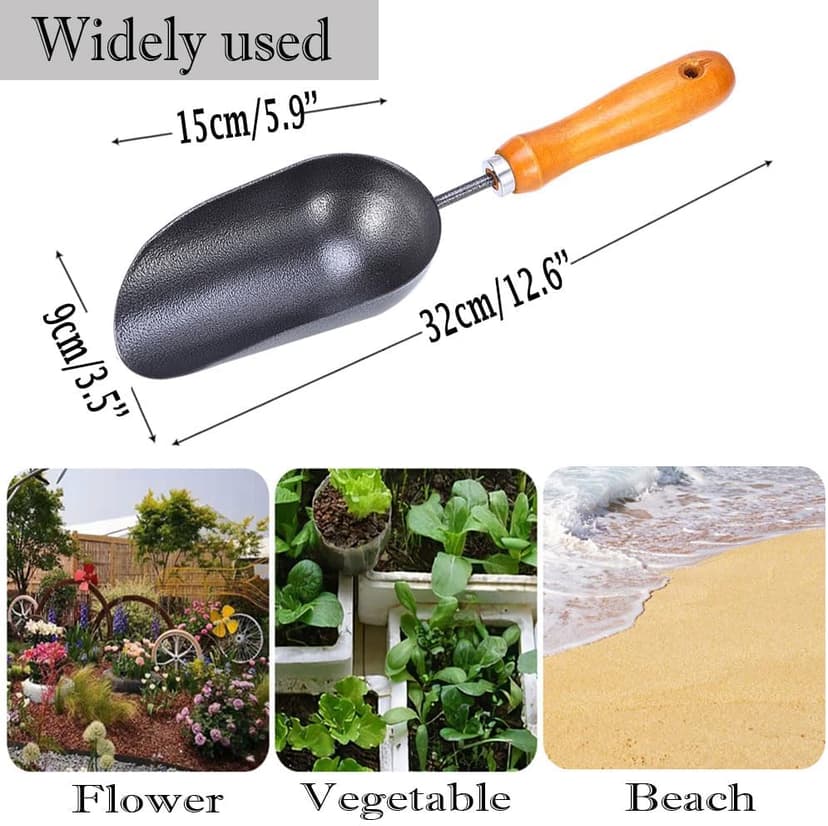 12.6’’ Garden Hand Trowel, Soil Scoop Wooden Handle, Stainless Steel Potting Shovel Spoon, for Flower Vegetables Soil Transplanting, Weeding, Moving, Digging, Planting Garden Plant