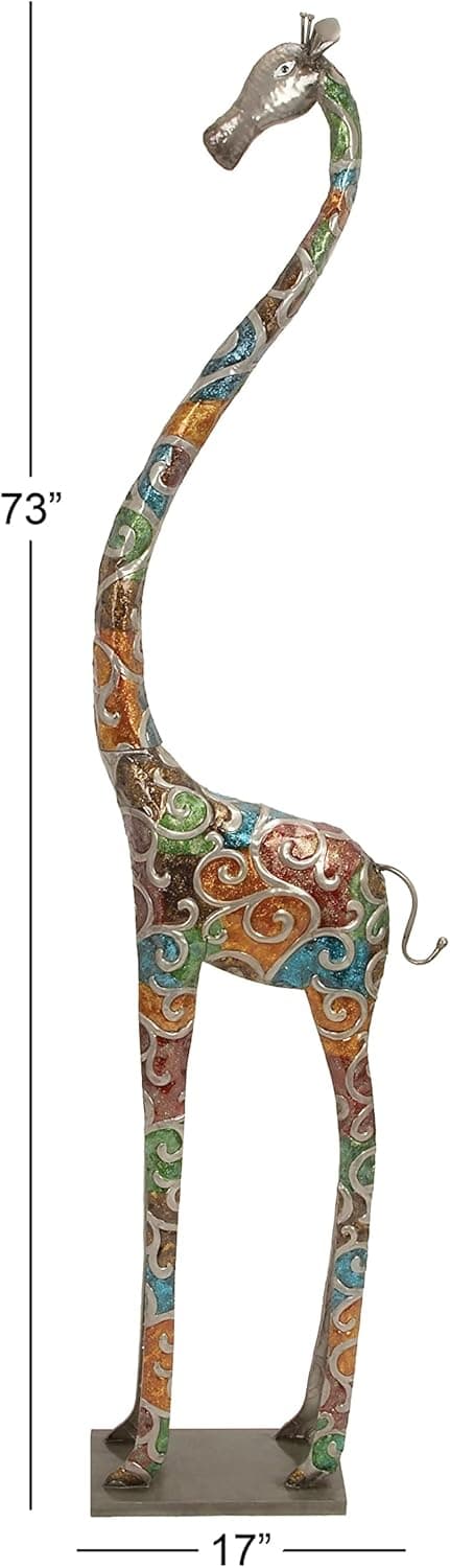 Deco 79 Metal Giraffe Decorative Sculpture Indoor Outdoor Tall Home Decor Statue with Detailed Embossed Scrollwork, Accent Figurine 17" x 7" x 73", Multi Colored