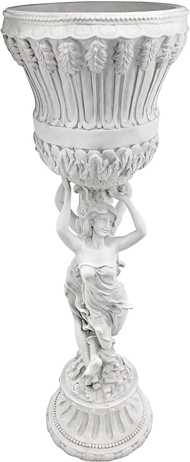 Design Toscano Les Filles Joyeuses Dancing Maidens Pedestal Column Plant Stand with Urn, 36 Inch Tall, Cast Stone Resin, Antique Stone Finish