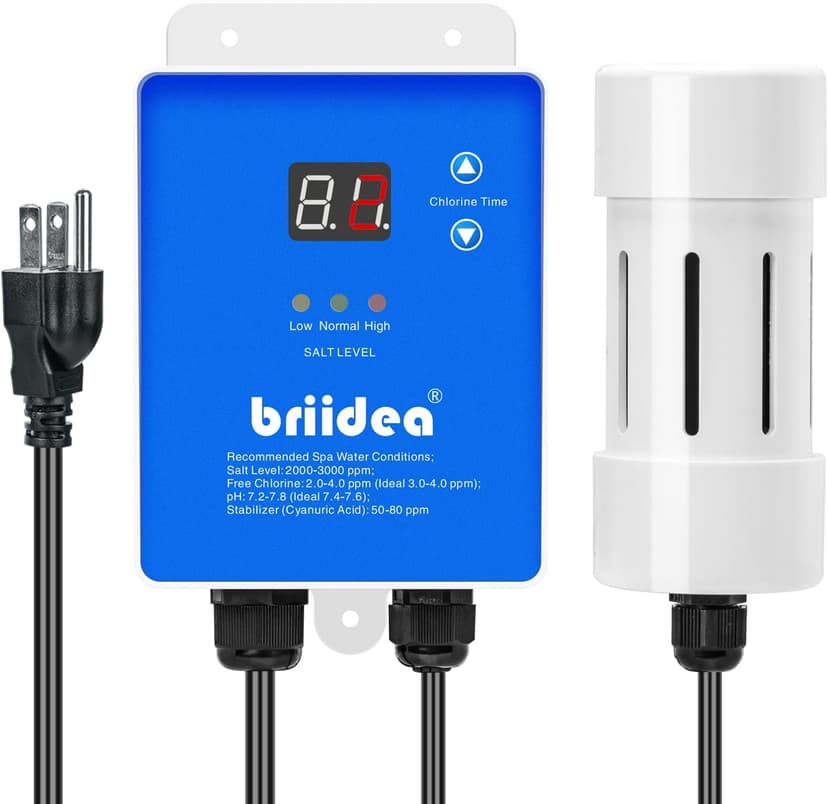 Salt Chlorine Generator, Briidea Chlorine Generator with USA-Made Titanium Cell, Ideal for Hot Tubs & Swim Spas Up to 2000 Gallons, Chemical-Free & Cost-Effective Maintenance