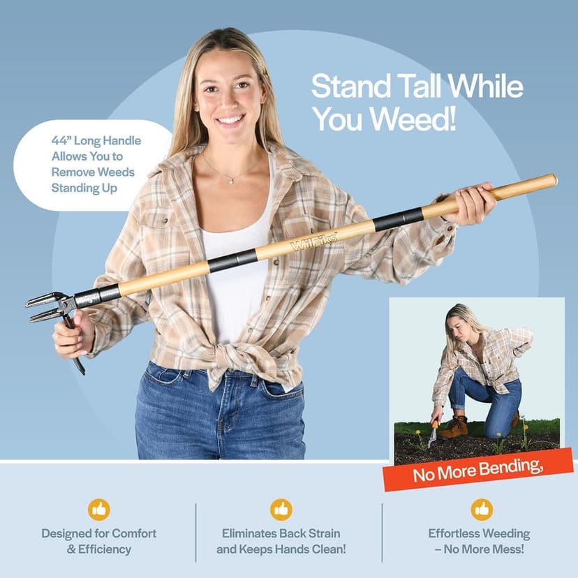 Weed Puller Tool, Stand Up Heavy Duty Weed Remover Tool with Long Handle, Foot Platform Design - 4 Claw Steel Head Weeder Tool, Bamboo Garden Hand Weeding Tool, Smoothly Remove Weeds Without Kneeling